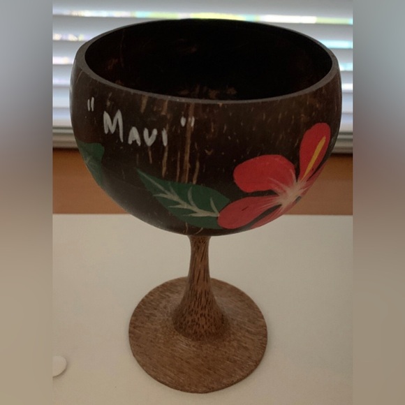 Handmade Other - Handmade Coconut Wine Goblet Glass Serving Bowl Cup Hand Carved Hawaiian Artisan